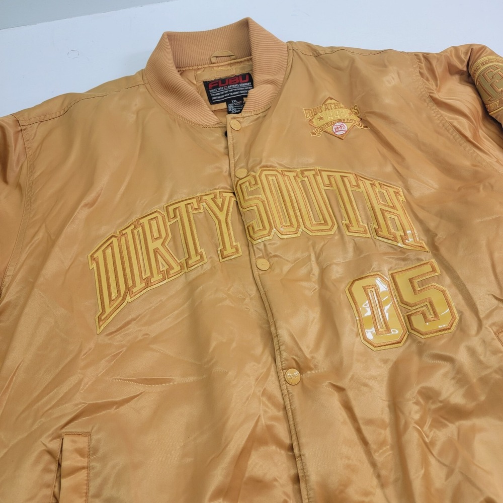 Vintage Fubu 90s Dirty South 05 City Series Gold Quilt Lined Bomber Jacket Rare! - Picture 3 of 16